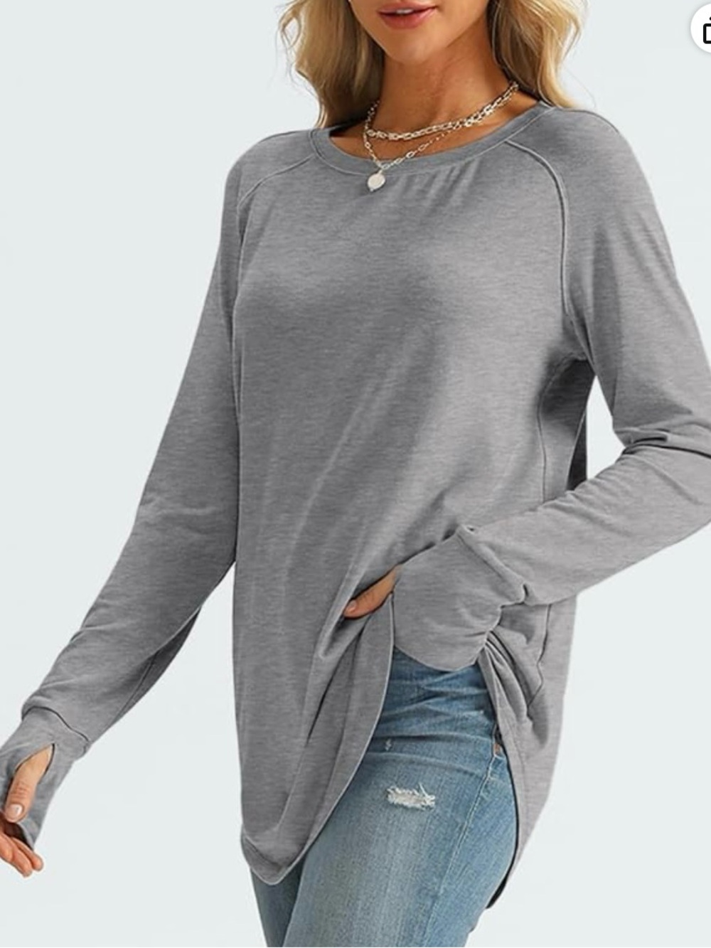 Women’s Long Sleeve Grey Pullover Top